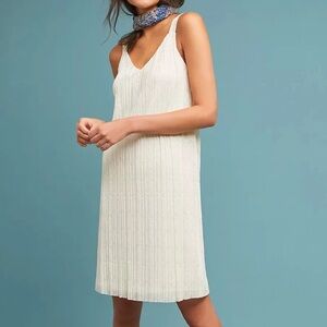 Anthro Meadow Rue Cream Ivory Lace Pleated Dress US 4 Bridal Shower Summer